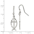 Sterling Silver Polished & D/C Cross & Ichthus Dangle Earrings