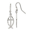 Sterling Silver Polished & D/C Cross & Ichthus Dangle Earrings
