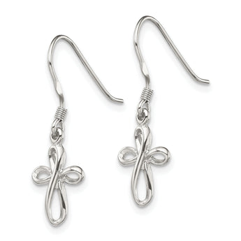 Sterling Silver Rhodium-plated Polished Cross Dangle Earrings