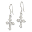Sterling Silver Polished & Textured CZ Budded Cross Dangle Earrings