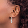Sterling Silver Polished & Textured CZ Budded Cross Dangle Earrings