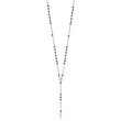 Sterling Silver Rhodium-plated Black Beaded Rosary w/1.25in .ext Necklace