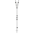 Sterling Silver Rhodium-plated Black Beaded Rosary w/1.25in .ext Necklace