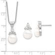 Sterling Silver Rhodium-plated 9-10mm Coin FWCPearl CZ Earring/Necklace Set