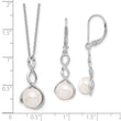Sterling Silver Rhodium-plated 8-9mm White FWC Pearl Earring/Necklace Set