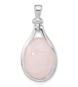 Sterling Silver RH-plated Rose Quartz Oval Pendant