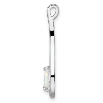 Sterling Silver Rhodium-plated Polished White Created Opal & CZ Pendant