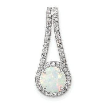 Sterling Silver Rhodium-plated Polished White Opal & CZ Halo Pendant