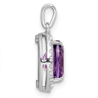 Sterling Silver Rhod-plated Oval 1.84 Amethyst/White Topaz Pendant