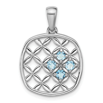 Sterling Silver Rhodium-plated Lt Swiss Blue Topaz Basket Weave Pendant