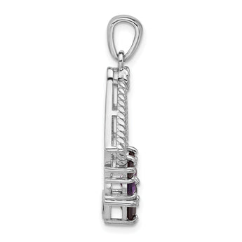 Sterling Silver Rhodium-plated Garnet and Amethyst Pendant