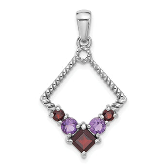 Sterling Silver Rhodium-plated Garnet and Amethyst Pendant
