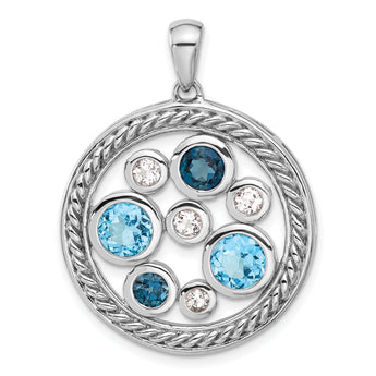 Sterling Silver Rhodium-plated Multi-color Topaz Circle Pendant