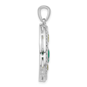 Sterling Silver Rhodium Cr. Emerald Peridot and White Topaz Circle Pendant