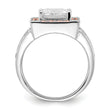 Sterling Silver With Rose-tone Vermeil Polished Square Pink & Clear CZ Ring