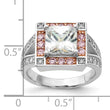Sterling Silver With Rose-tone Vermeil Polished Square Pink & Clear CZ Ring