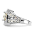 Sterling Silver Polished Yellow & Clear CZ Square Halo Ring