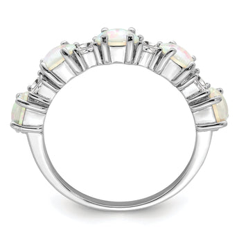 Sterling Silver Rhodium-plated Lab Created Opal and CZ Ring