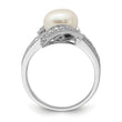 Sterling Silver Rhodium-plated Simulated Pearl and CZ Ring