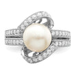 Sterling Silver Rhodium-plated Simulated Pearl and CZ Ring