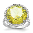 Sterling Silver Polished Light Green & Clear CZ Halo Circle Ring