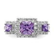Sterling Silver Rhodium-plated Purple Square CZ Ring