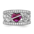 Sterling Silver Rhodium-plated Red Heart CZ & Clear CZ Ring