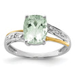 Brilliant Gemstones Sterling Silver with 14K Accent Rhodium-plated Green Quartz and Diamond Ring