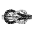 Sterling Silver Rhodium Black and Clear CZ Love Knot Ring