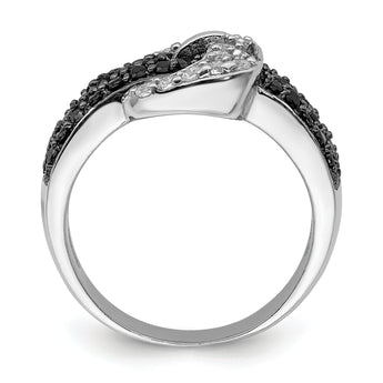 Sterling Silver Rhodium Black and Clear CZ Buckle Ring