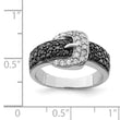 Sterling Silver Rhodium Black and Clear CZ Buckle Ring