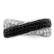 Sterling Silver Rhodium Black & White CZ Crossed Ring