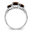 Sterling Silver Rhodium 3 Stone Smoky Quartz & Diamond Ring