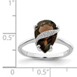 Sterling Silver Rhodium Pear Smoky Quartz & Diamond Ring