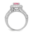 Sterling Silver Rhodium-plated Round Pink and White CZ Ring