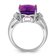 Sterling Silver Rhodium-plated Checker-Cut Amethyst & Diamond Ring