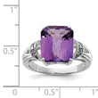 Sterling Silver Rhodium-plated Checker-Cut Amethyst & Diamond Ring