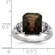 Sterling Silver Rhodium Octagonal Checker-Cut Smoky Quartz & Diamond Ring