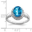 Sterling Silver Rhodium Oval Blue Topaz & Diamond Ring