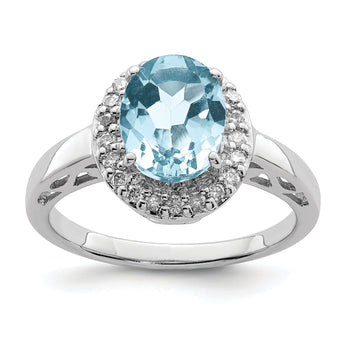 Sterling Silver Rhodium Sky Blue Topaz & Diamond Ring
