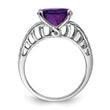 Sterling Silver Rhodium-plated Oval Amethyst Ring