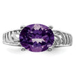 Sterling Silver Rhodium-plated Oval Amethyst Ring