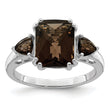 Sterling Silver Rhodium Checker-Cut Smoky Quartz Ring