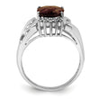 Sterling Silver Rhodium Checker-Cut Smoky Quartz & Oval Diamond Ring
