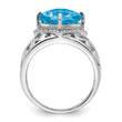 Sterling Silver Rhodium Checker-Cut Blue Topaz & Diamond Ring