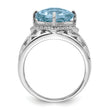 Sterling Silver Rhodium Checker-Cut Sky Blue Topaz & Diamond Ring