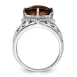 Sterling Silver Rhodium Checker-Cut Smoky Quartz & Diamond Ring