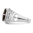 Sterling Silver Rhodium Checker-Cut Smoky Quartz & Diamond Ring