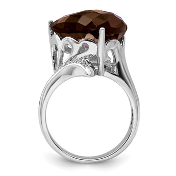 Sterling Silver Rhodium Smoky Quartz & Diamond Ring
