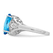 Sterling Silver Rhodium Oval Checker-Cut Blue Topaz & Diamond Ring